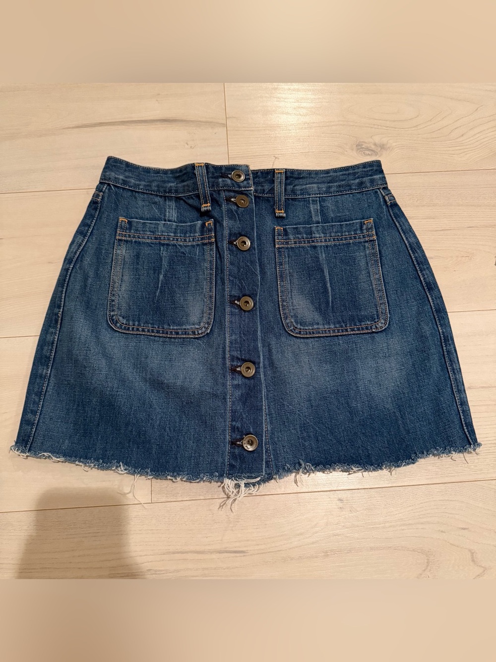 rag & bone Distressed Button-Front Denim Mini Skirt - Dark Blue